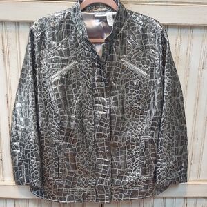 Silver Metallic Crock Embossed Bomber / Moto Style Jacket. Chico's Sz 3 (16)